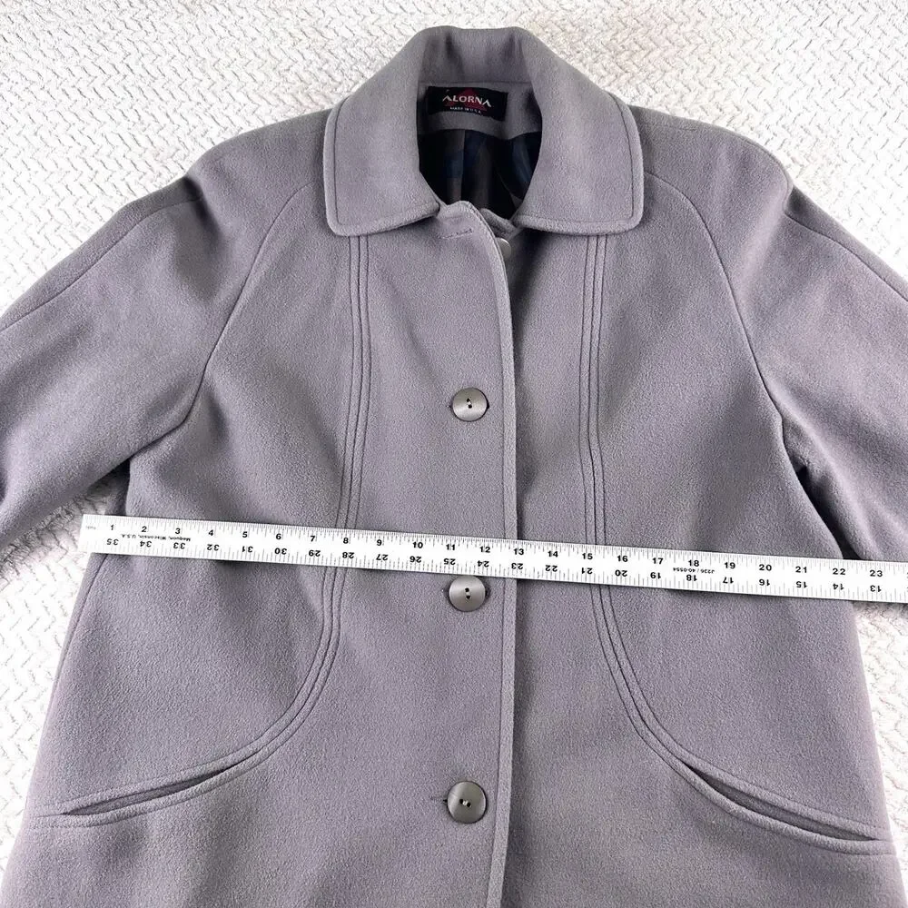 Vintage Alorna 100% Wool Coat Gray Fully Lined Size 10 Button Front &‎ Pockets
